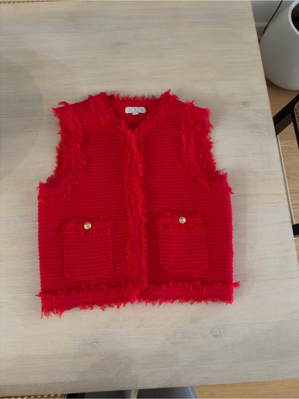 J. Crew Red Frayed Tweed Vest